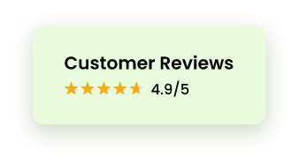 A vector graphic showing text reviews with 4.9 ratings out of 5