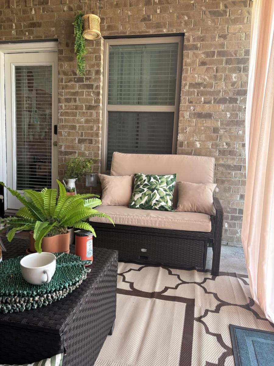 Outdoor wicker daybed.
