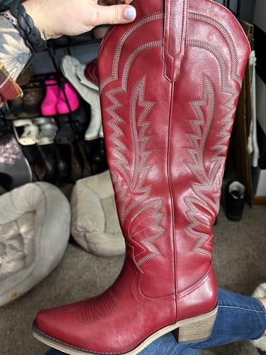 【muguet】drost border tops/RED REDTOP Red Embroidered Cowgirl Boots with Classic Western