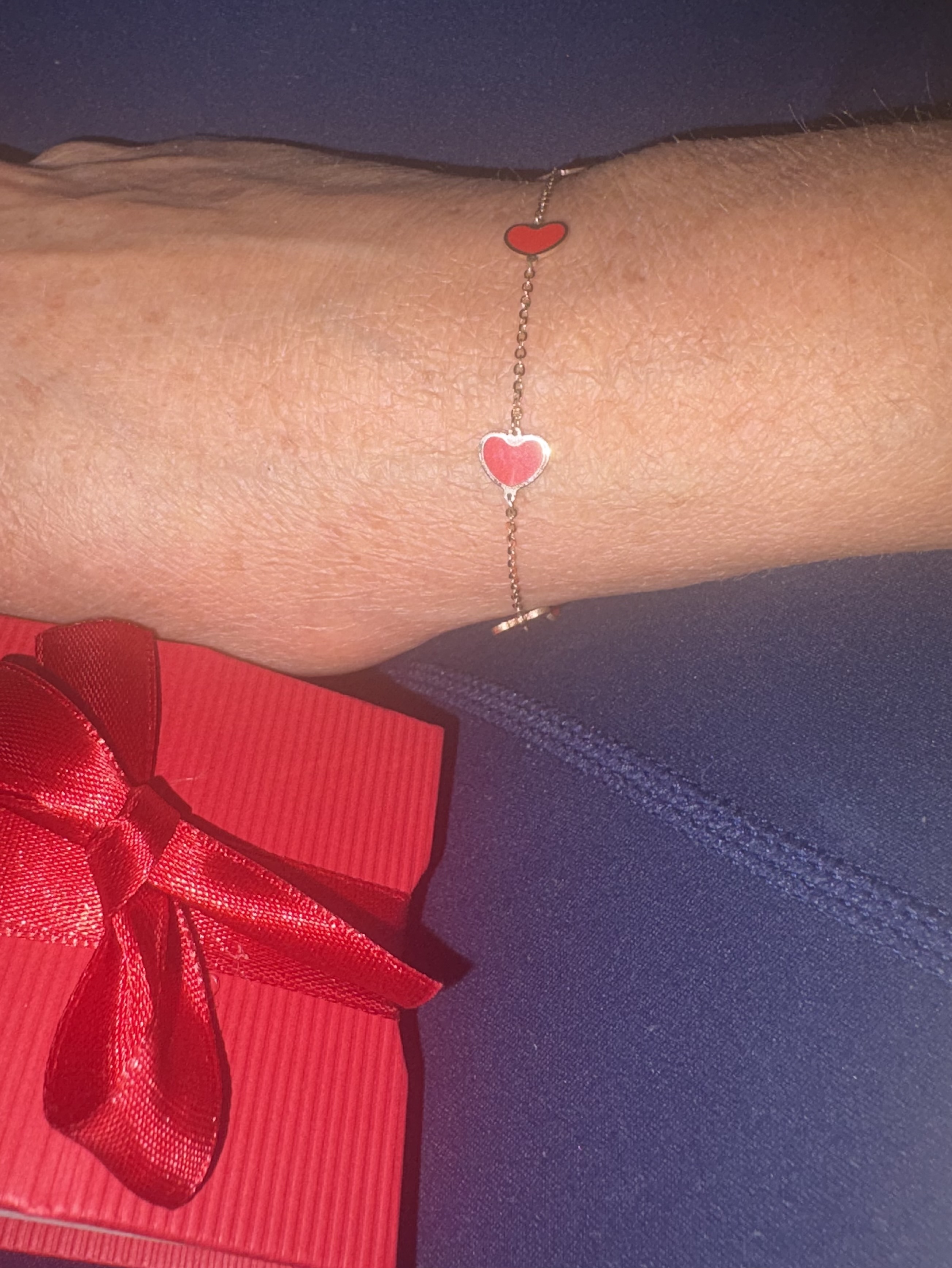 Yellow gold red coral heart bracelet